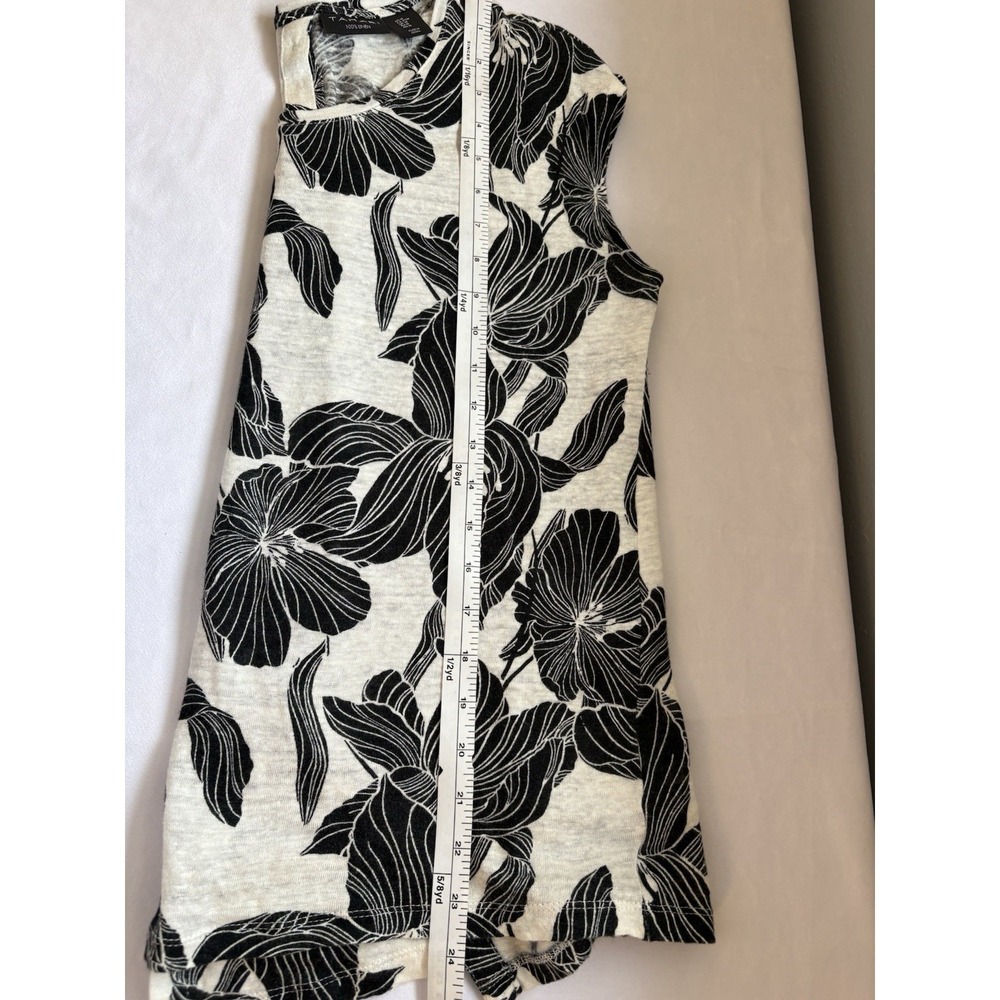 TAHARI 100% Linen Sleeveless Shirt‎ Women Size Medium Tropical Floral Natural - Picture 7 of 7